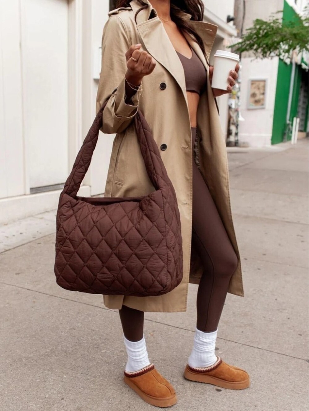 NWT Poppy & Peonies Haul It Quilted Hobo Bag Dark Brown Puffer Shoulder Tote